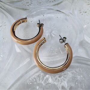 Tan Enamel Hoop Earrings